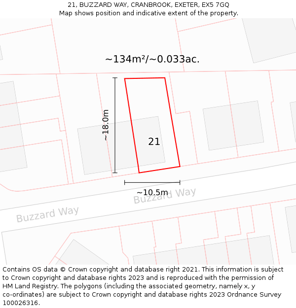 21, BUZZARD WAY, CRANBROOK, EXETER, EX5 7GQ: Plot and title map
