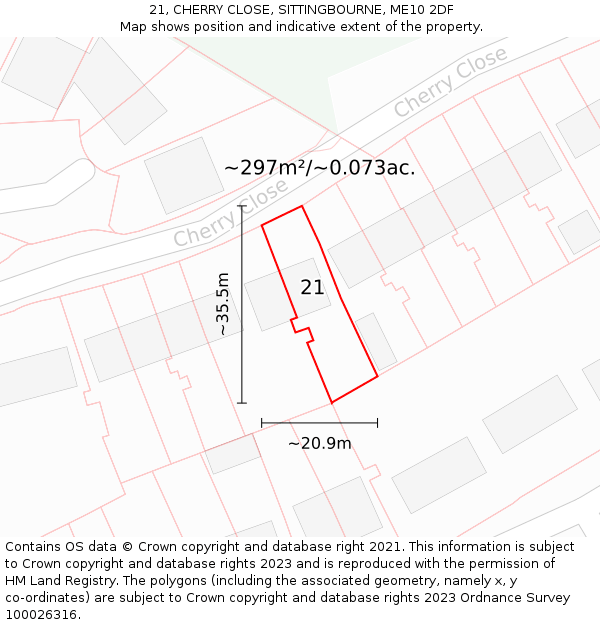 21, CHERRY CLOSE, SITTINGBOURNE, ME10 2DF: Plot and title map