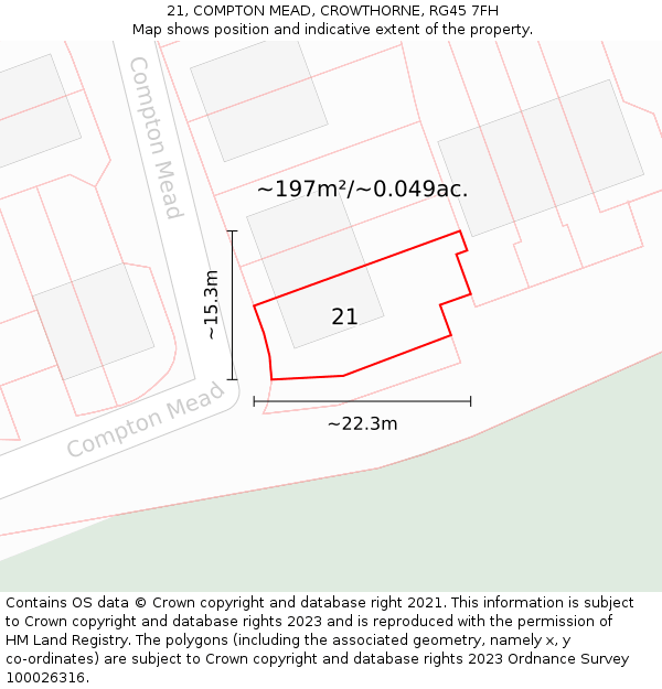 21, COMPTON MEAD, CROWTHORNE, RG45 7FH: Plot and title map