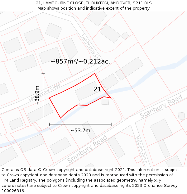 21, LAMBOURNE CLOSE, THRUXTON, ANDOVER, SP11 8LS: Plot and title map
