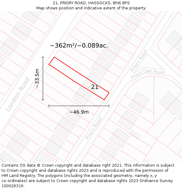 21, PRIORY ROAD, HASSOCKS, BN6 8PS: Plot and title map