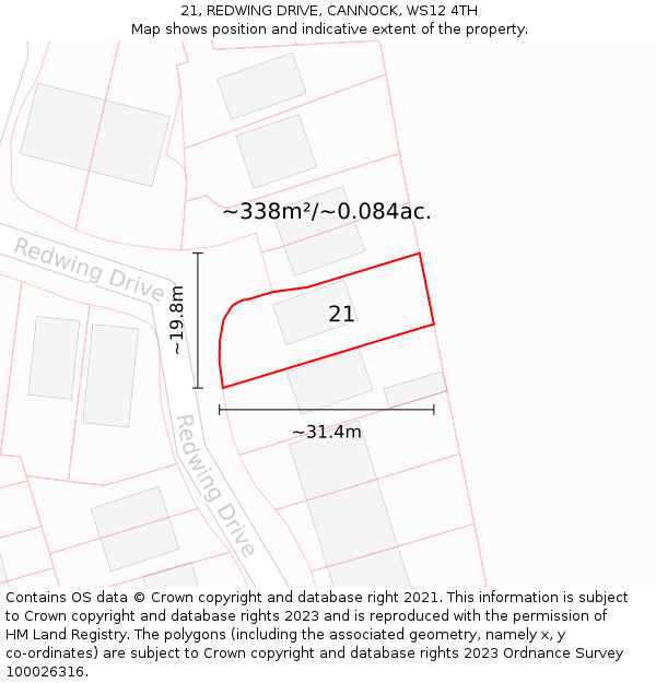 21, REDWING DRIVE, CANNOCK, WS12 4TH: Plot and title map