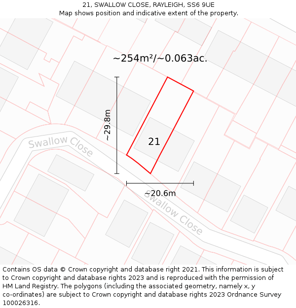 21, SWALLOW CLOSE, RAYLEIGH, SS6 9UE: Plot and title map