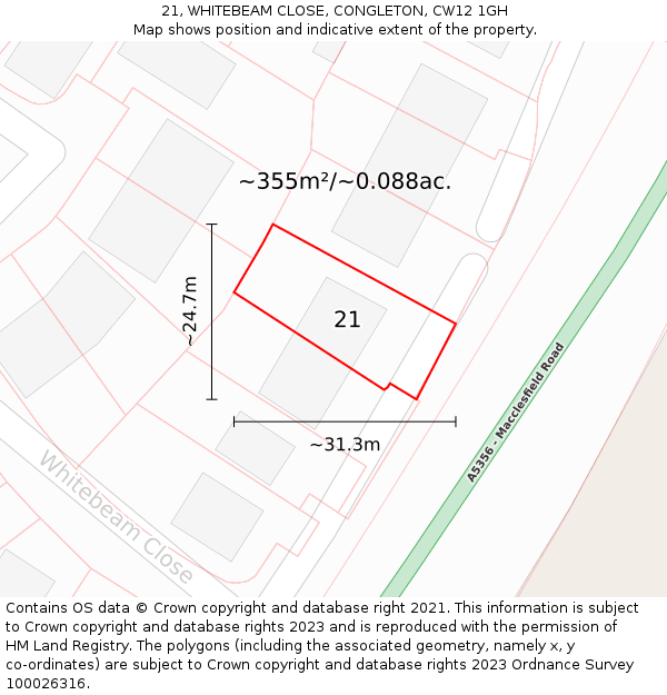 21, WHITEBEAM CLOSE, CONGLETON, CW12 1GH: Plot and title map