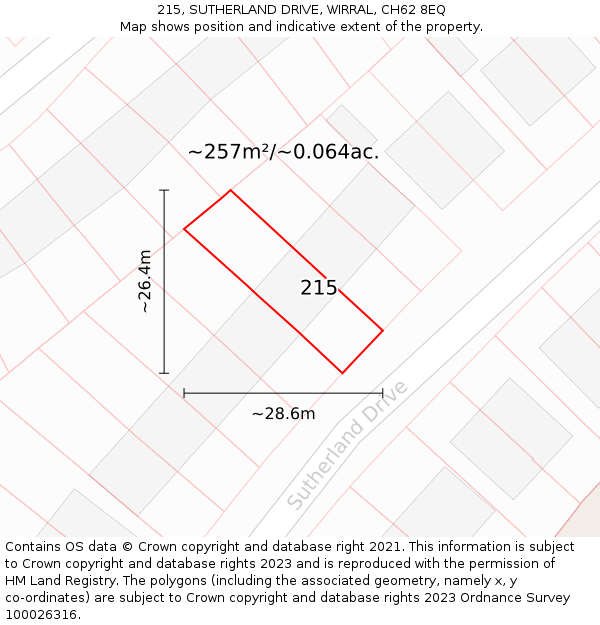 215, SUTHERLAND DRIVE, WIRRAL, CH62 8EQ: Plot and title map