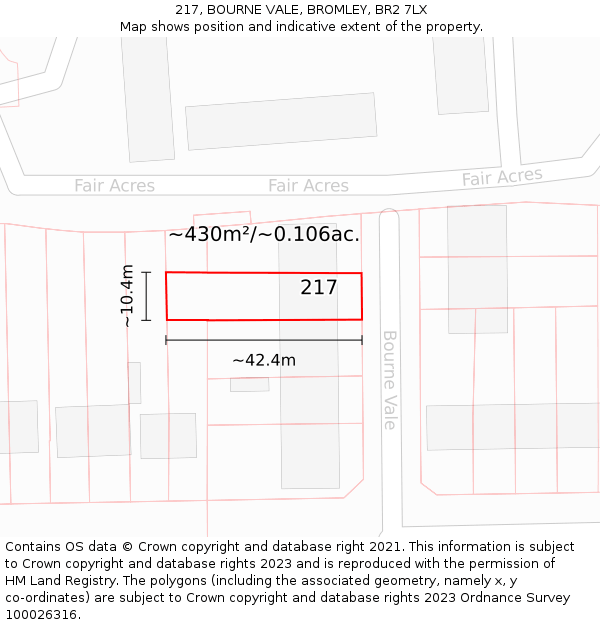 217, BOURNE VALE, BROMLEY, BR2 7LX: Plot and title map