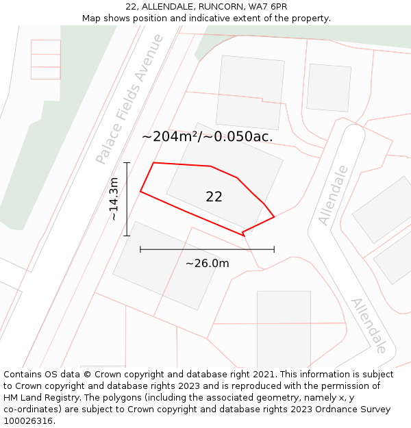 22, ALLENDALE, RUNCORN, WA7 6PR: Plot and title map