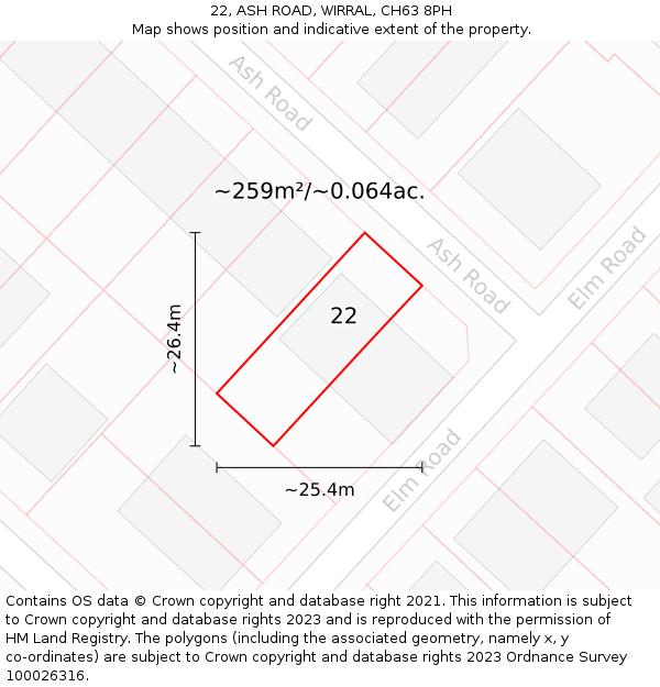 22, ASH ROAD, WIRRAL, CH63 8PH: Plot and title map