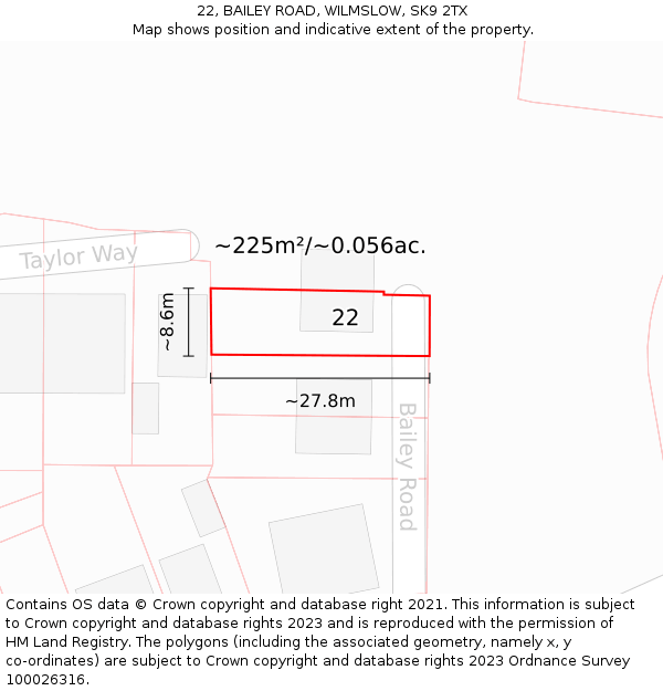 22, BAILEY ROAD, WILMSLOW, SK9 2TX: Plot and title map