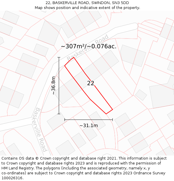22, BASKERVILLE ROAD, SWINDON, SN3 5DD: Plot and title map