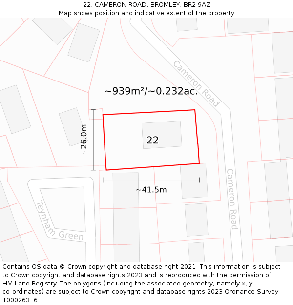 22, CAMERON ROAD, BROMLEY, BR2 9AZ: Plot and title map