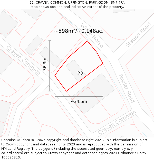 22, CRAVEN COMMON, UFFINGTON, FARINGDON, SN7 7RN: Plot and title map