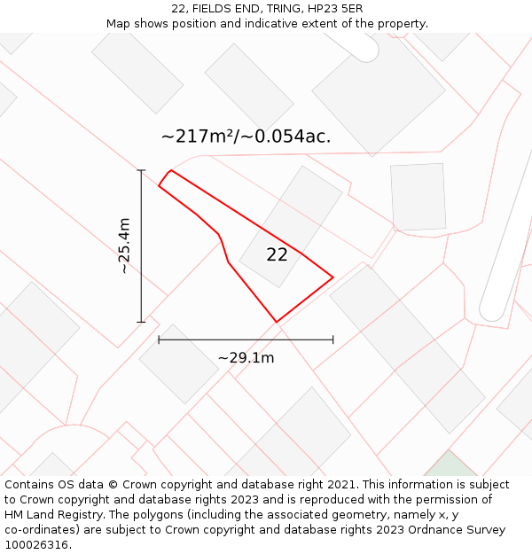 22, FIELDS END, TRING, HP23 5ER: Plot and title map