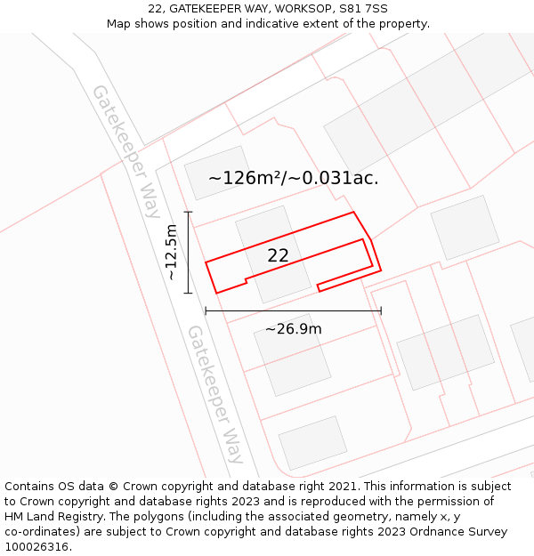 22, GATEKEEPER WAY, WORKSOP, S81 7SS: Plot and title map
