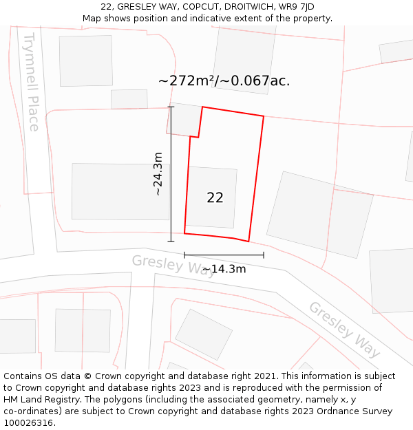 22, GRESLEY WAY, COPCUT, DROITWICH, WR9 7JD: Plot and title map