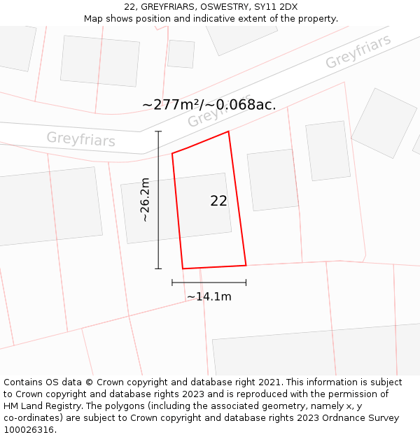 22, GREYFRIARS, OSWESTRY, SY11 2DX: Plot and title map