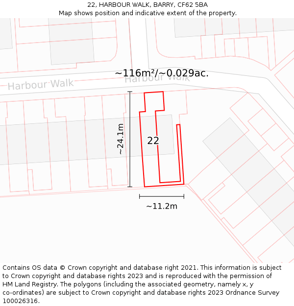 22, HARBOUR WALK, BARRY, CF62 5BA: Plot and title map