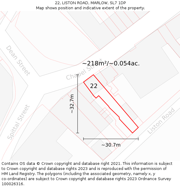 22, LISTON ROAD, MARLOW, SL7 1DP: Plot and title map