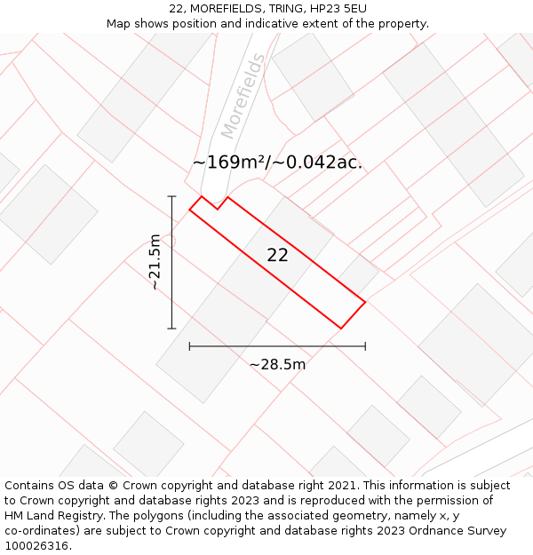 22, MOREFIELDS, TRING, HP23 5EU: Plot and title map