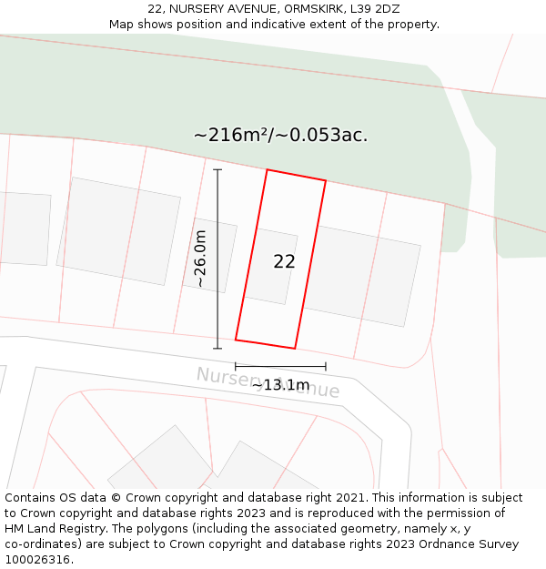 22, NURSERY AVENUE, ORMSKIRK, L39 2DZ: Plot and title map