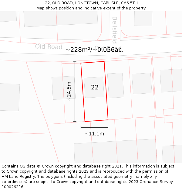 22, OLD ROAD, LONGTOWN, CARLISLE, CA6 5TH: Plot and title map
