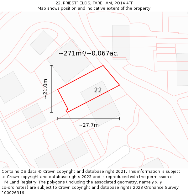 22, PRIESTFIELDS, FAREHAM, PO14 4TF: Plot and title map