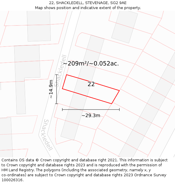 22, SHACKLEDELL, STEVENAGE, SG2 9AE: Plot and title map