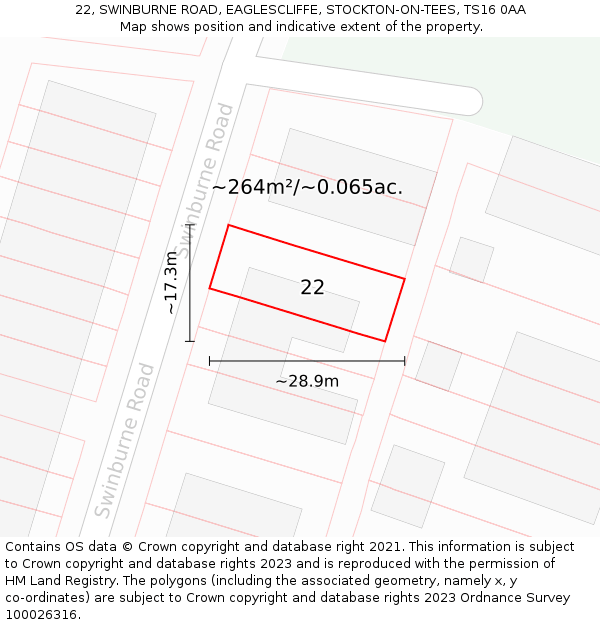 22, SWINBURNE ROAD, EAGLESCLIFFE, STOCKTON-ON-TEES, TS16 0AA: Plot and title map