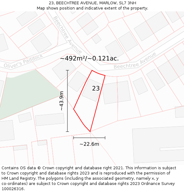 23, BEECHTREE AVENUE, MARLOW, SL7 3NH: Plot and title map