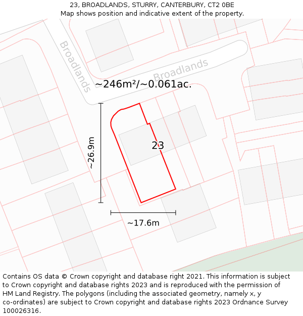23, BROADLANDS, STURRY, CANTERBURY, CT2 0BE: Plot and title map