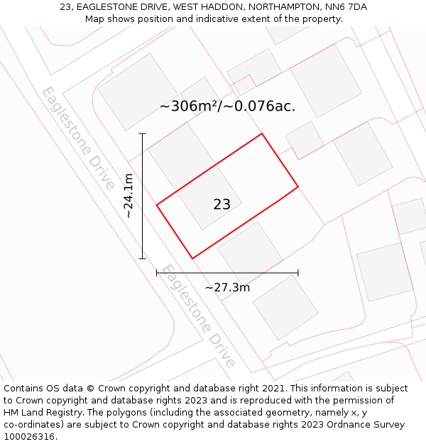 23, EAGLESTONE DRIVE, WEST HADDON, NORTHAMPTON, NN6 7DA: Plot and title map