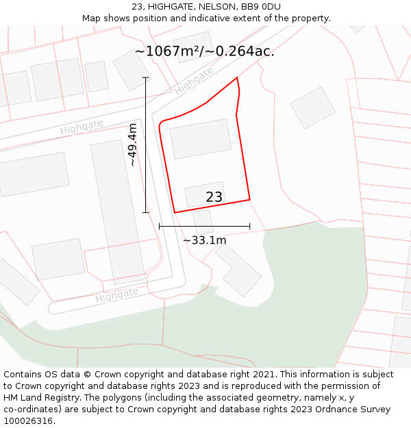 23, HIGHGATE, NELSON, BB9 0DU: Plot and title map