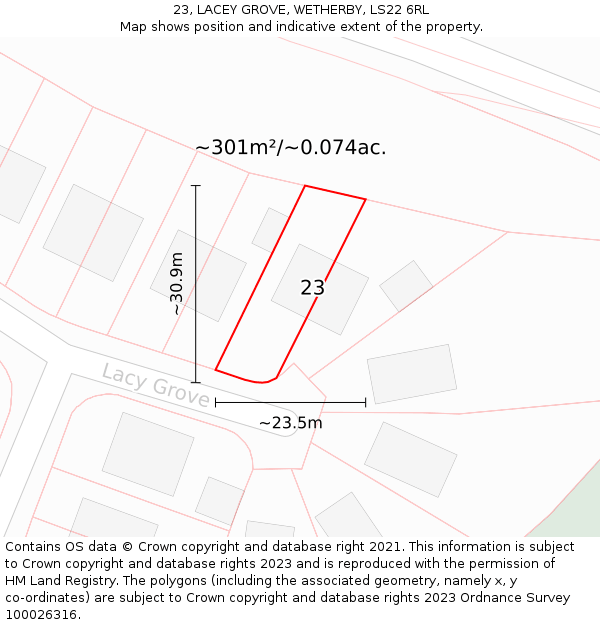 23, LACEY GROVE, WETHERBY, LS22 6RL: Plot and title map