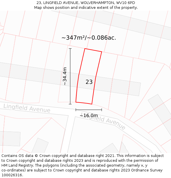 23, LINGFIELD AVENUE, WOLVERHAMPTON, WV10 6PD: Plot and title map