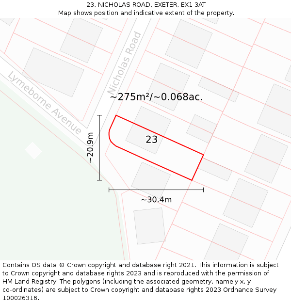 23, NICHOLAS ROAD, EXETER, EX1 3AT: Plot and title map