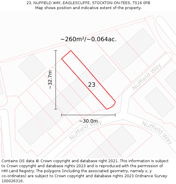 23, NUFFIELD WAY, EAGLESCLIFFE, STOCKTON-ON-TEES, TS16 0FB: Plot and title map