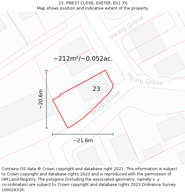23, PRIEST CLOSE, EXETER, EX1 3YJ: Plot and title map