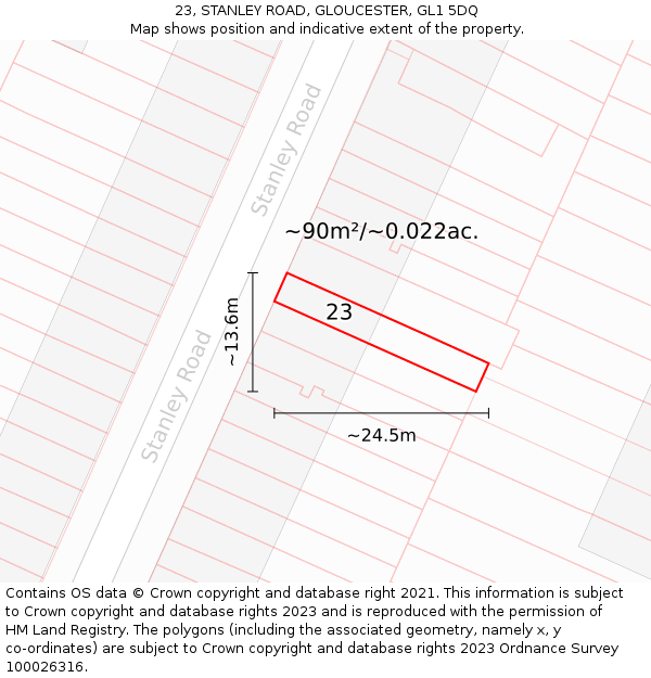 23, STANLEY ROAD, GLOUCESTER, GL1 5DQ: Plot and title map
