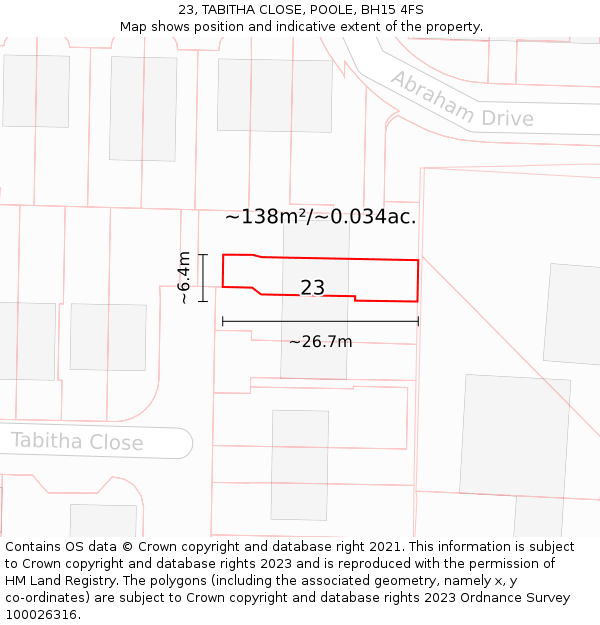 23, TABITHA CLOSE, POOLE, BH15 4FS: Plot and title map