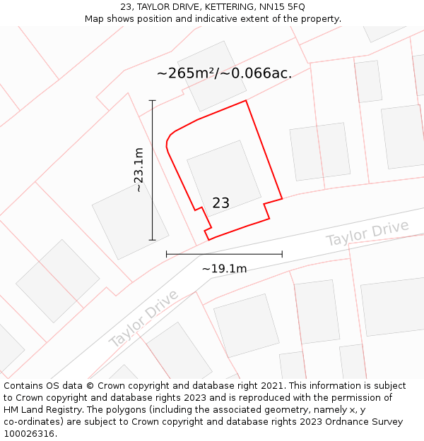 23, TAYLOR DRIVE, KETTERING, NN15 5FQ: Plot and title map