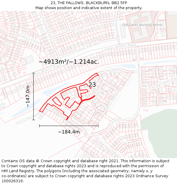 23, THE FALLOWS, BLACKBURN, BB2 5FP: Plot and title map