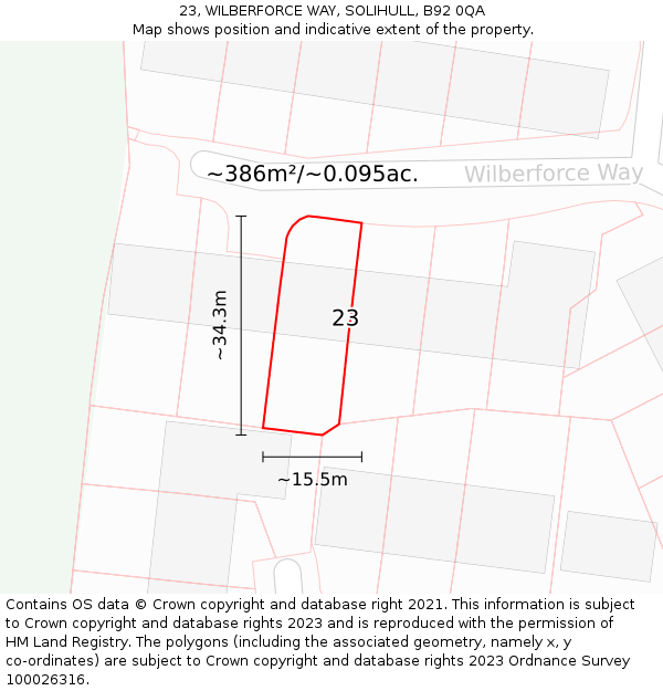 23, WILBERFORCE WAY, SOLIHULL, B92 0QA: Plot and title map