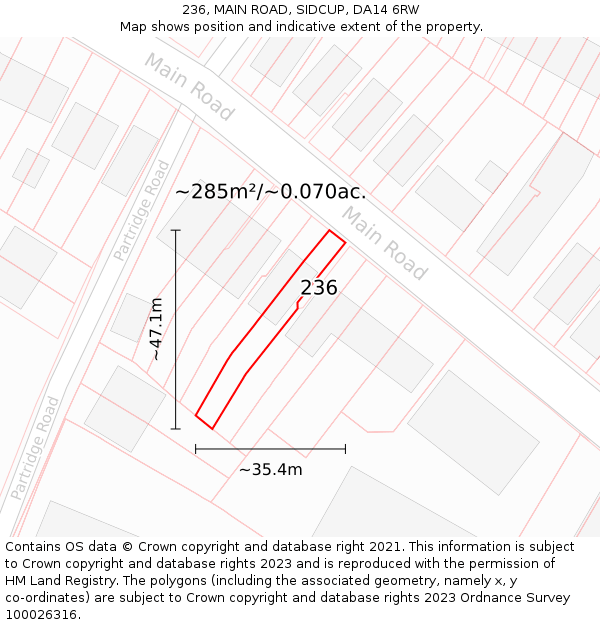 236, MAIN ROAD, SIDCUP, DA14 6RW: Plot and title map