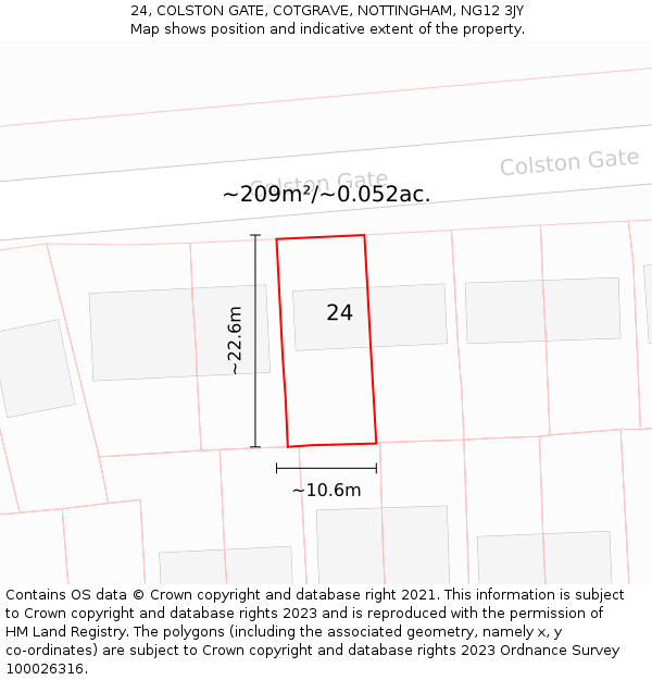 24, COLSTON GATE, COTGRAVE, NOTTINGHAM, NG12 3JY: Plot and title map