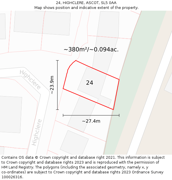 24, HIGHCLERE, ASCOT, SL5 0AA: Plot and title map