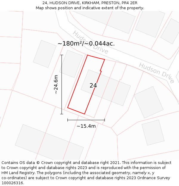 24, HUDSON DRIVE, KIRKHAM, PRESTON, PR4 2ER: Plot and title map