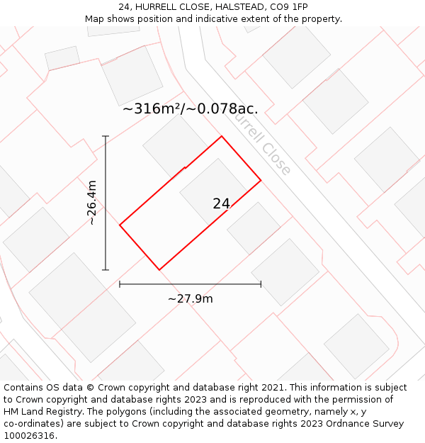 24, HURRELL CLOSE, HALSTEAD, CO9 1FP: Plot and title map