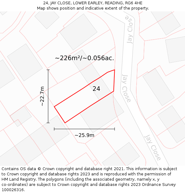 24, JAY CLOSE, LOWER EARLEY, READING, RG6 4HE: Plot and title map