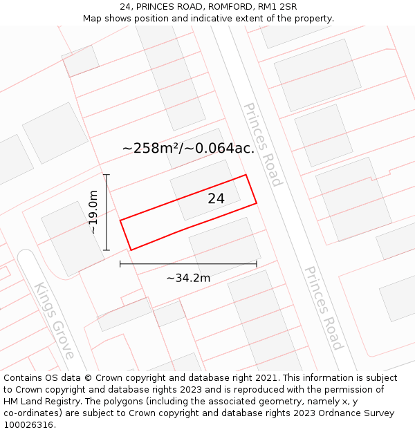 24, PRINCES ROAD, ROMFORD, RM1 2SR: Plot and title map