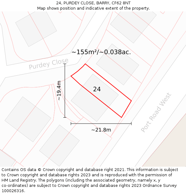 24, PURDEY CLOSE, BARRY, CF62 8NT: Plot and title map